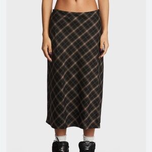 Dolls Kill Minga London Brown and Black Checkered Midi Skirt size XL